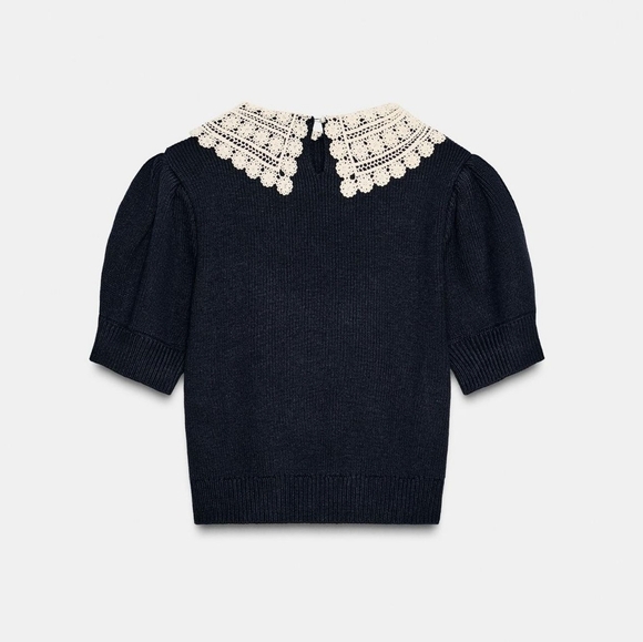 New Zara Short Sleeve Crochet Knit Jumper 2142/220 - Picture 9 of 9